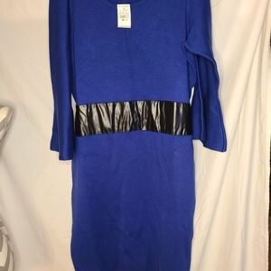 Ashley Stewart Puinsetswe/sodal Blue with Faux Black Leather Dress Size 22/24